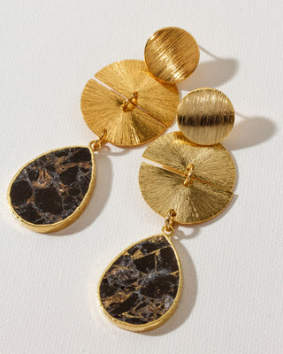 Stylish and chunky gold and black quartz statement earrings by Luna Norte Jewelry.