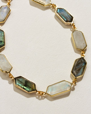 Labradorite and Moonstone statement necklace by Luna Norte Jewelry.