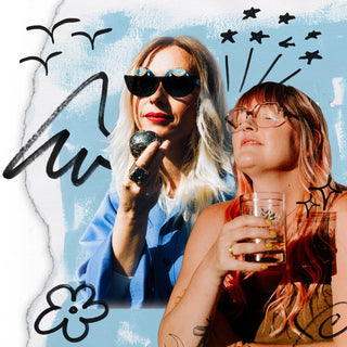 Playful portrait collage of Rosemary Nowell and Jessica Blankley, Luna Norte's founders.