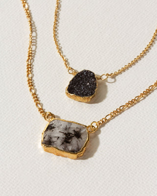 Gold layered necklaces in quartz by Luna Norte Jewelry.
