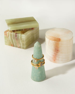 Collection of genuine crystal trinkets and stash boxes by Luna Norte Jewelry.