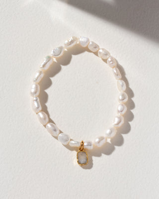 Earth, Wind and Fire Charm Stretch Bracelet Cultured Freshwater Pearl Moonstone