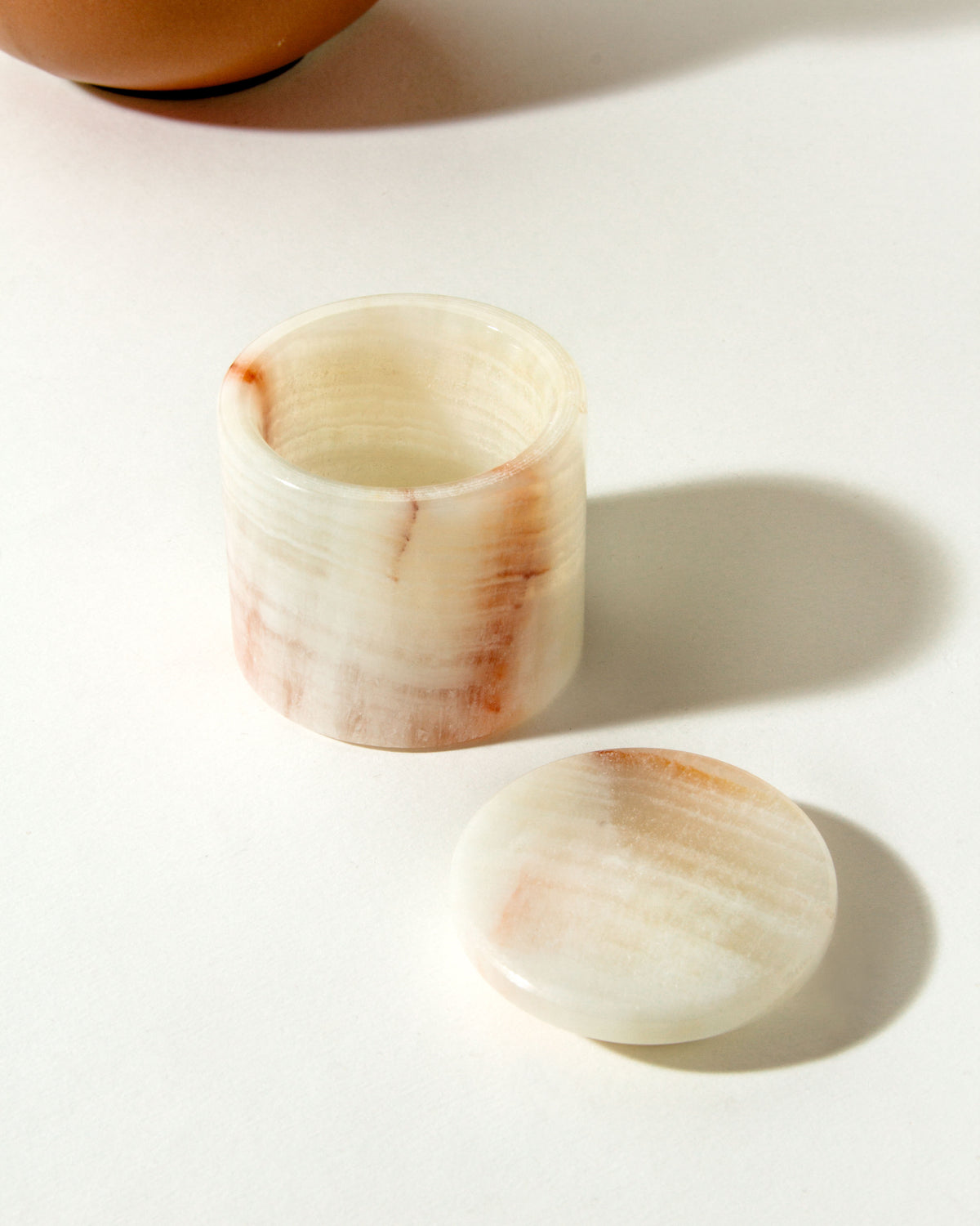 White calcite jewelry box with lid.