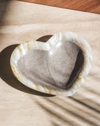 Heart-shaped, grayish two-toned calcite, jewelry catchall dish with smooth polish finish