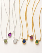 Collection of Gemstone Birthstone Necklace in both Silver and gold-plated with several birthstones.