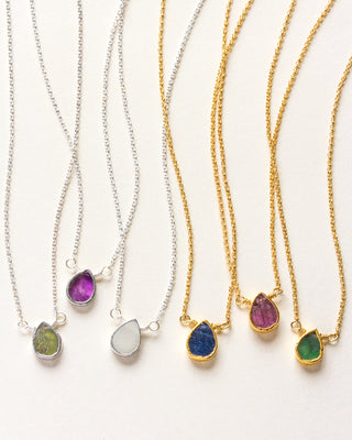 Collection of Delicate Gemstone Birthstone Necklace in both Silver and 14kt gold plated brass with several birthstones.