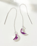 Two Eclipse Threader Earrings in Sterling Silver with Amethyst gemstone crescent moons.