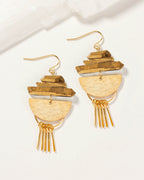 Gold quartz fringe fish hook earring pair.