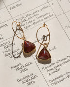 Gold Bermuda Triangle Mini Hoops with a Garnet gemstone.
