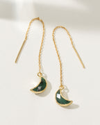 Gold Eclipse Threader Earrings with Emerald gemstone crescent moons.