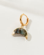 Celestial Curve Solo Hoop Earring with a Labradorite gemstone and gold huggie hoop.