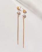 Two Art Deco Pearl Threader Earrings with gold metal and a freshwater pearl detail
