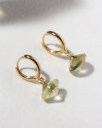 Gold huggie hoop with yellow limon quartz UFO shaped charm