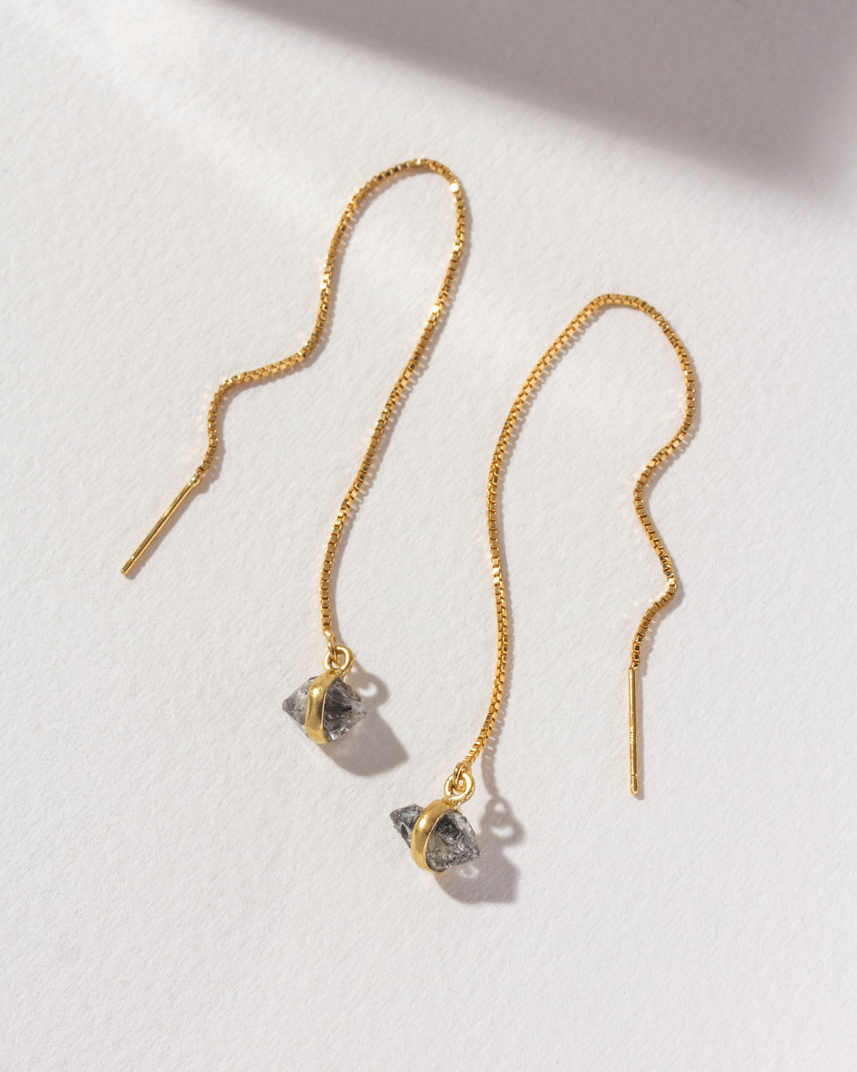 Rock Haven gold threader earrings with Herkimer quartz stones