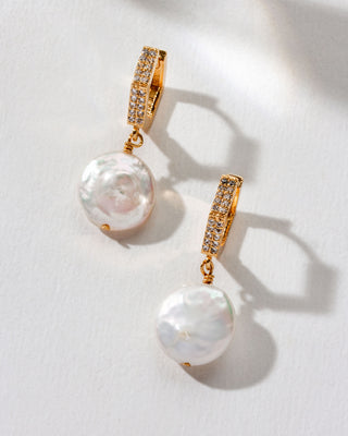 Seaborn Coin Pearl CZ Huggie Earring