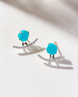 Turquoise post earring with clear CZ earring jacket