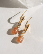 Gold Gem Capsule Hoop Earrings with Sunstone gemstones and sparkling CZs.