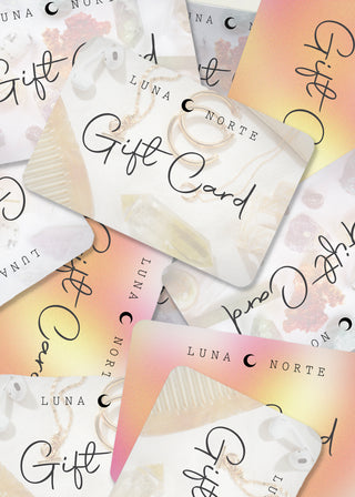 Luna Norte gift cards with gradient designs on a white background