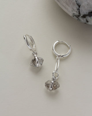 Mismatched Silver Plated Herkimer Quartz drop earrings.