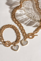 Gold chain Heart of Gold Toggle bracelet and necklace with a Moonstone heart pendant.