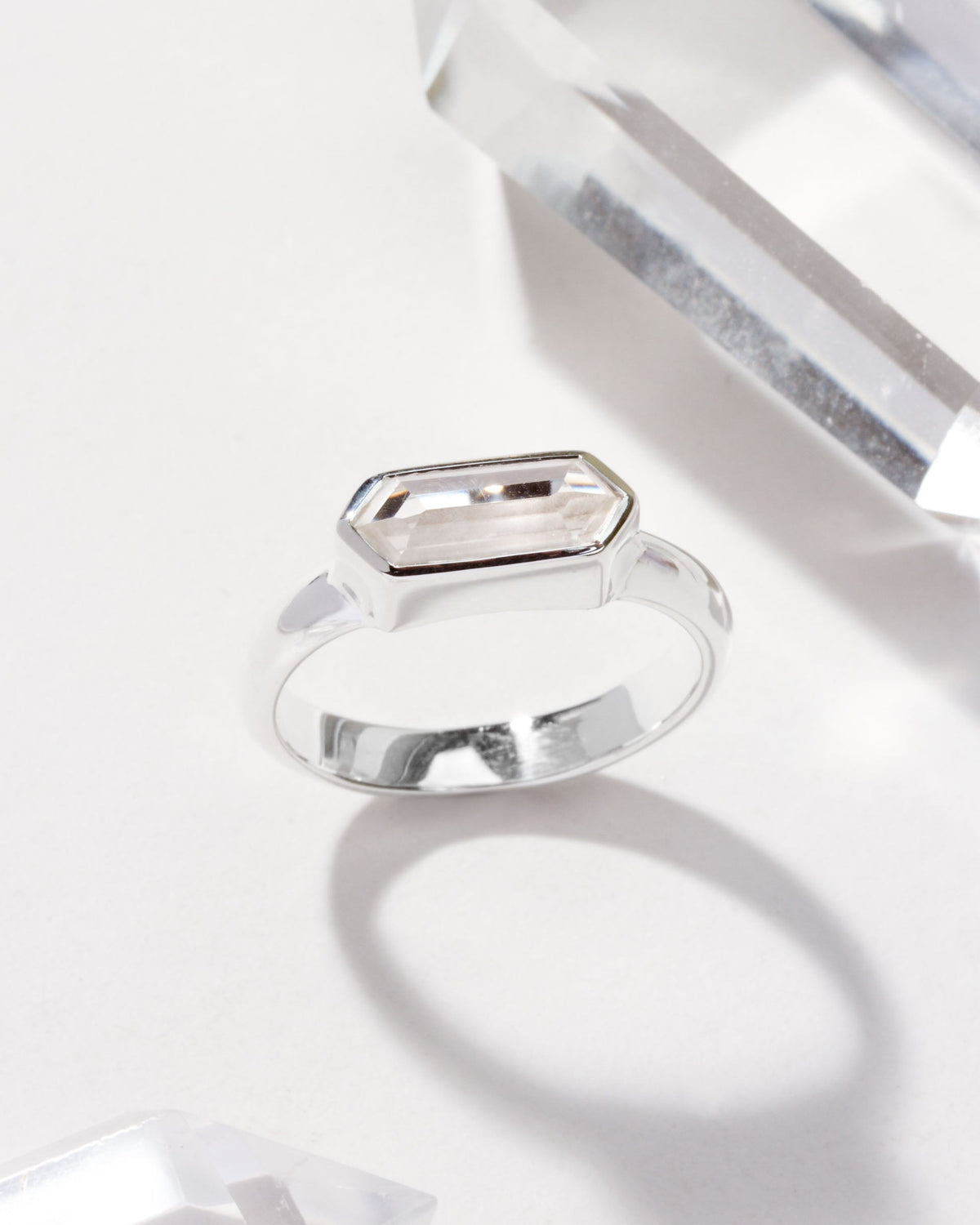 Silver Kaleidoscope ring with a Clear Quartz gemstone.