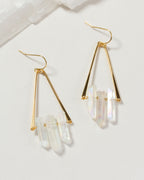 Gold-tone fish hook dangle earrings with three AB iridescent clear crystal drops on each earring.
