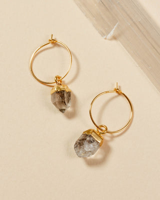 Gold Herkimer Quartz mini hoop earrings.