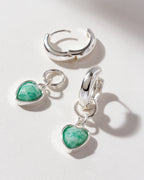 Heart's Accelerated Huggie Hoop Earring Silver with Amazonite charm.