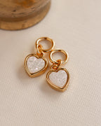 White druzy quartz heart earring charms in gold settings for interchangeable hoops