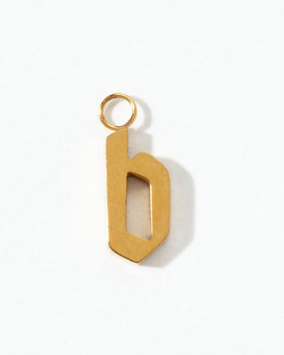 Gold letter 'b' charm on a white background