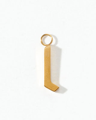 Gold letter 'L' charm on a white background