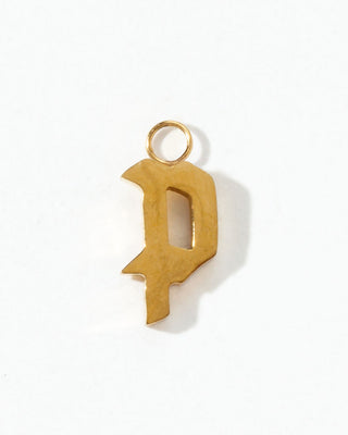 Gold letter 'P' pendant on a white background