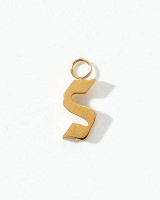 Gold letter 'S' pendant on a white background