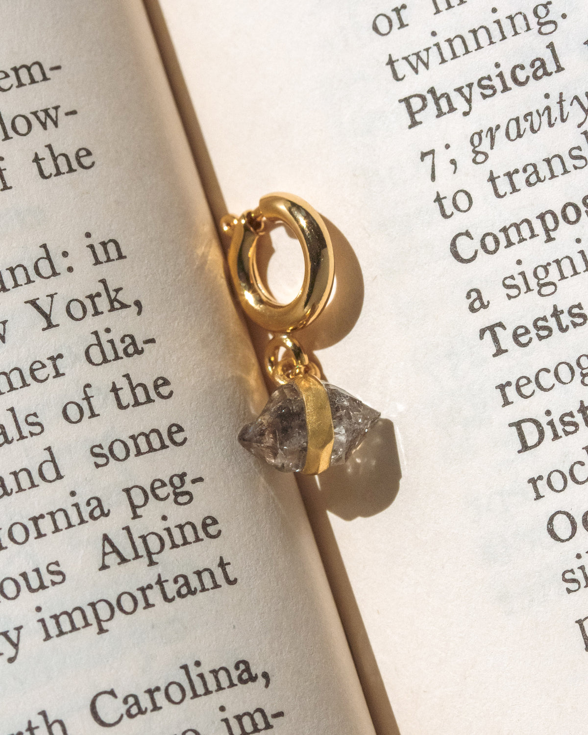 Gold c-clasp genuine Herkimer quartz gemstone charm