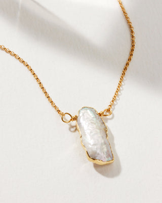 Keshi Pearl Earth, Wind, and Fire Necklace with 14kt gold plated chain by Luna Norte Jewelry.