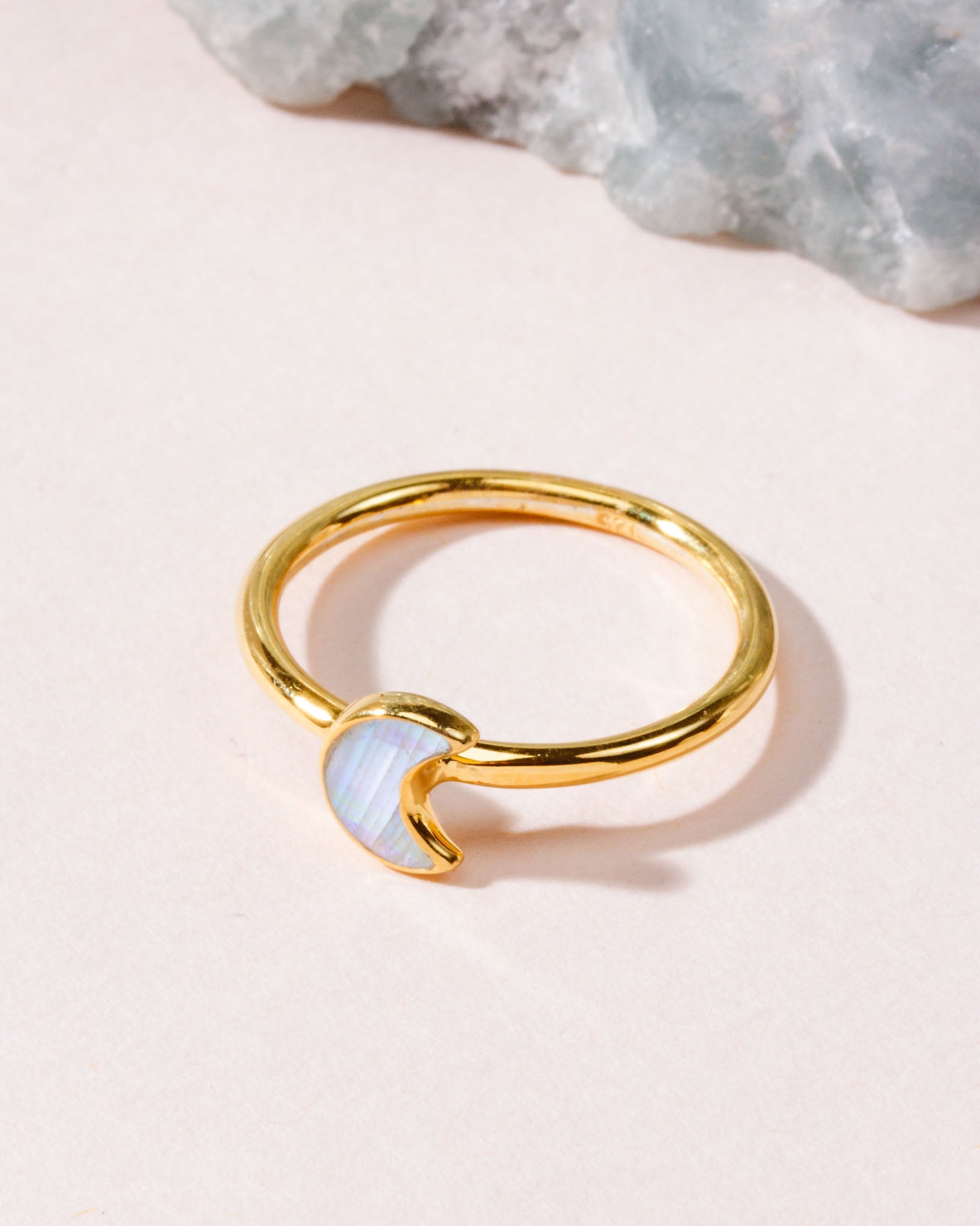 Gold Moondance ring featuring a Moonstone crescent.