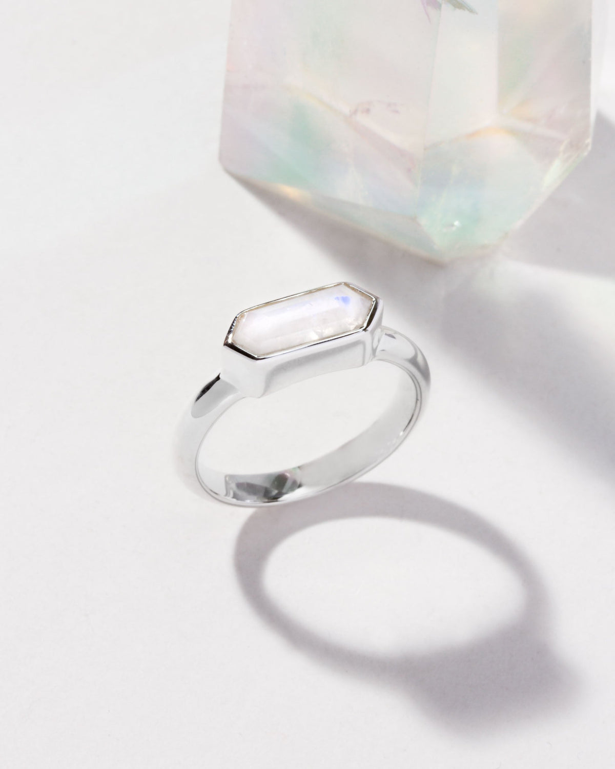Silver Kaleidoscope Ring with a Moonstone gemstone.