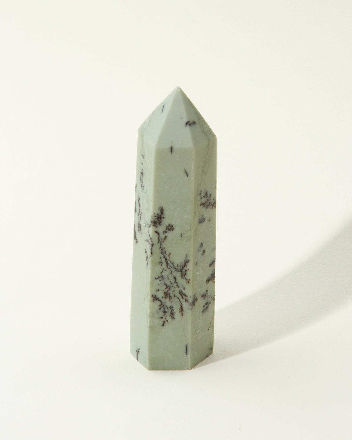 Marble-like stone with black dendritic speckles on a white background