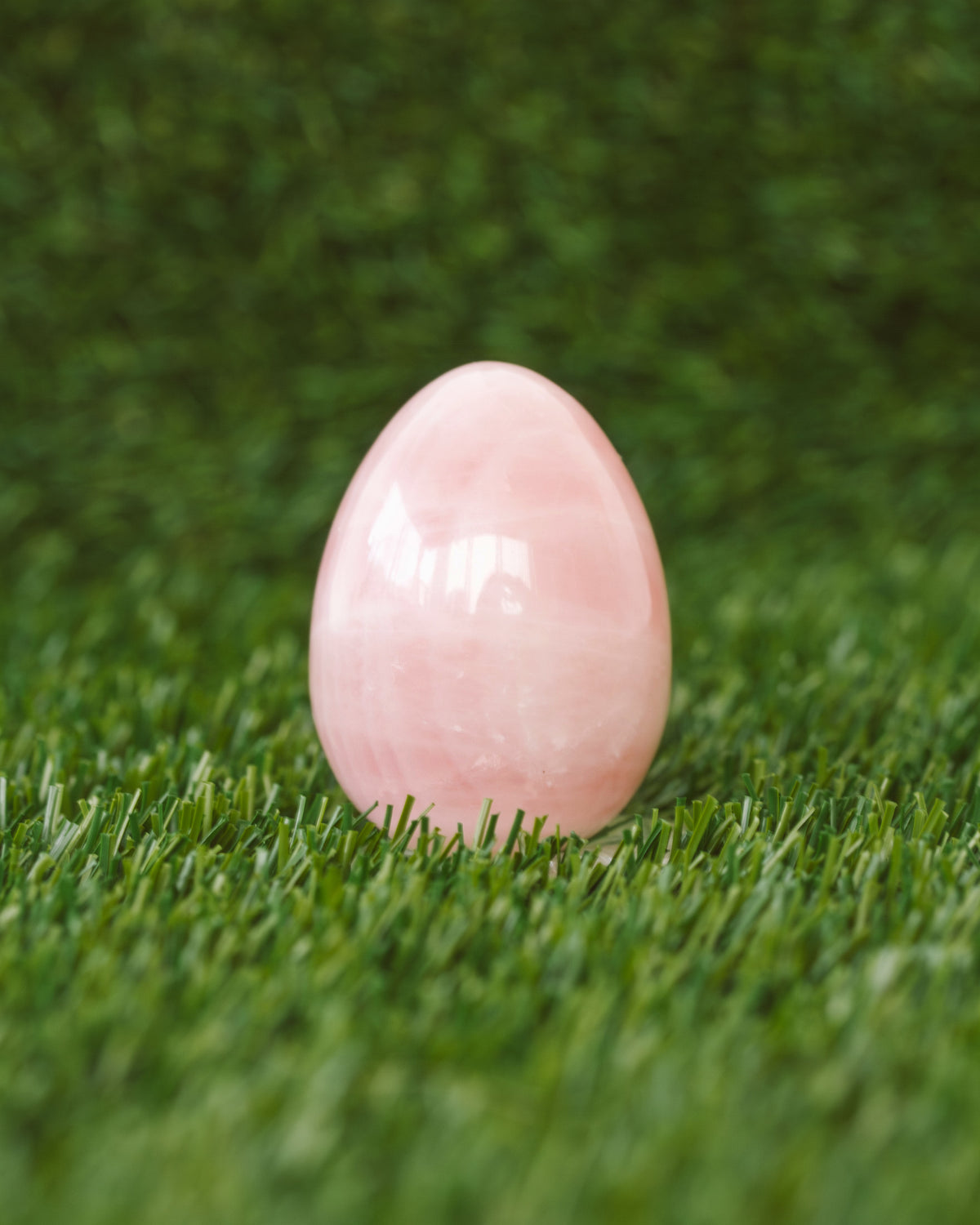 Pink egg-shaped object on green grass