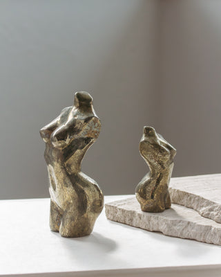 Pyrite female form gemstone sculpture tower in 2 sizes.