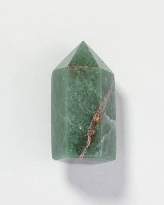 3 inch tall Green Aventurine tower gemstone on a white background.