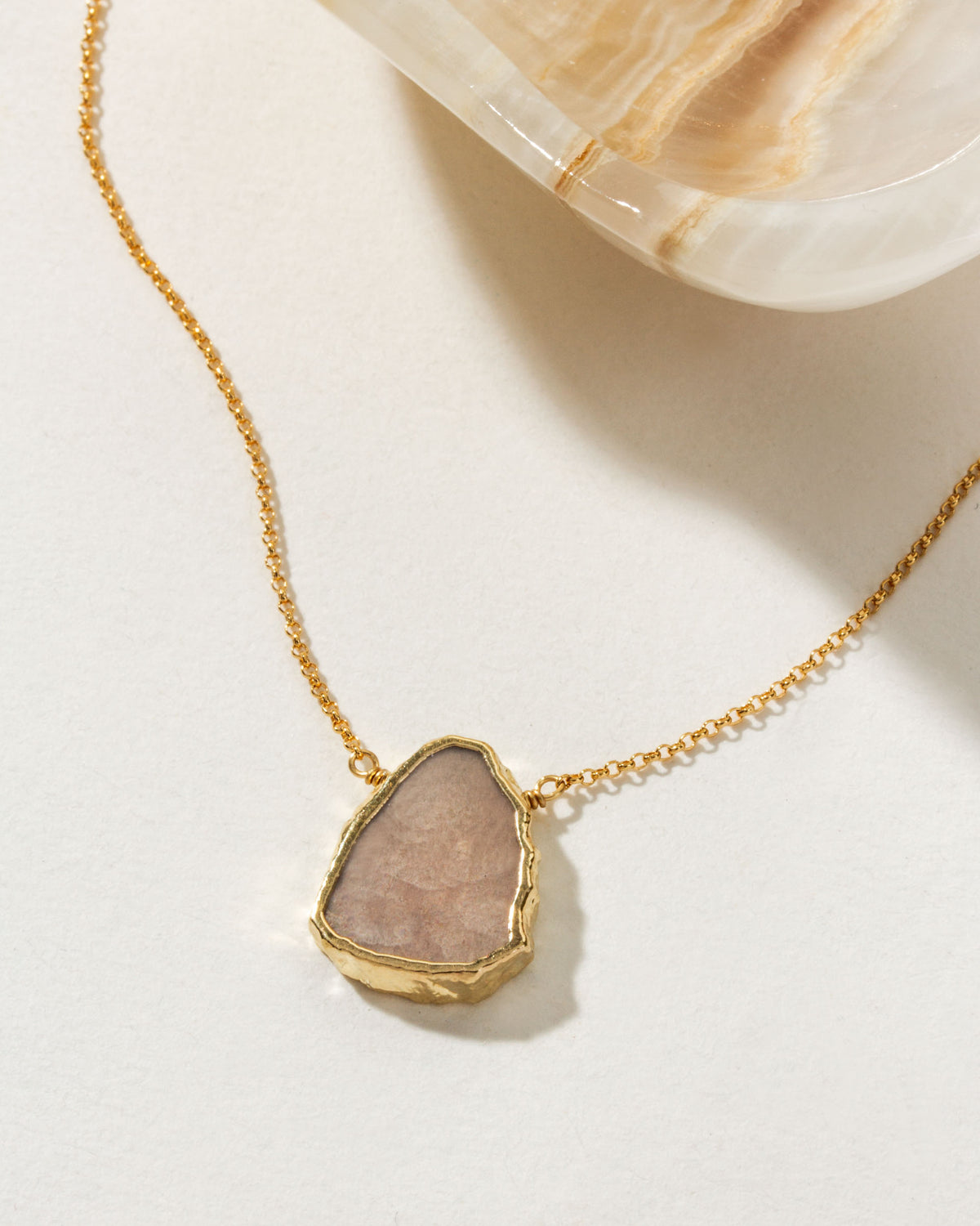 Coffee Moonstone Earth, Wind, and Fire Necklace with gold plated chain