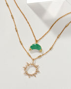Live by the Sun, Love by the Moon Necklace Set with Green Chalcedony moon pendant.