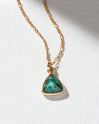 Detail of triangular emerald pendant necklace