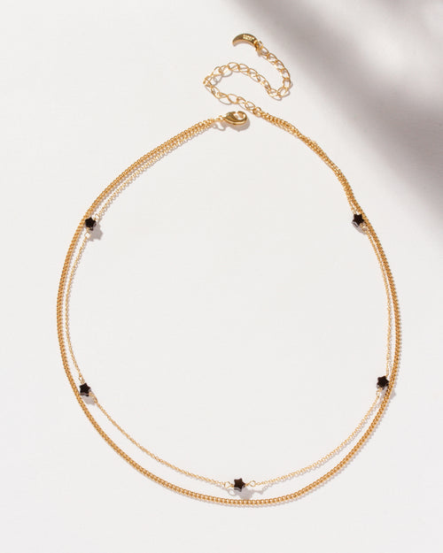 Gold Constellation Collar Necklace with genuine onyx star-shaped beads.