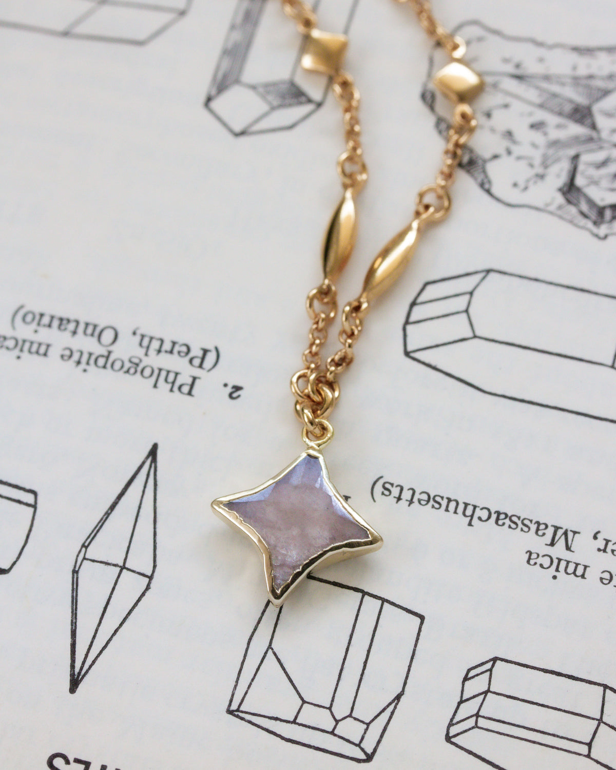 Gold celestial detailed chain with Polaris gemstone shaped charm.
