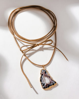 Hold 'Em Bow Tie Wrap Geode Necklace