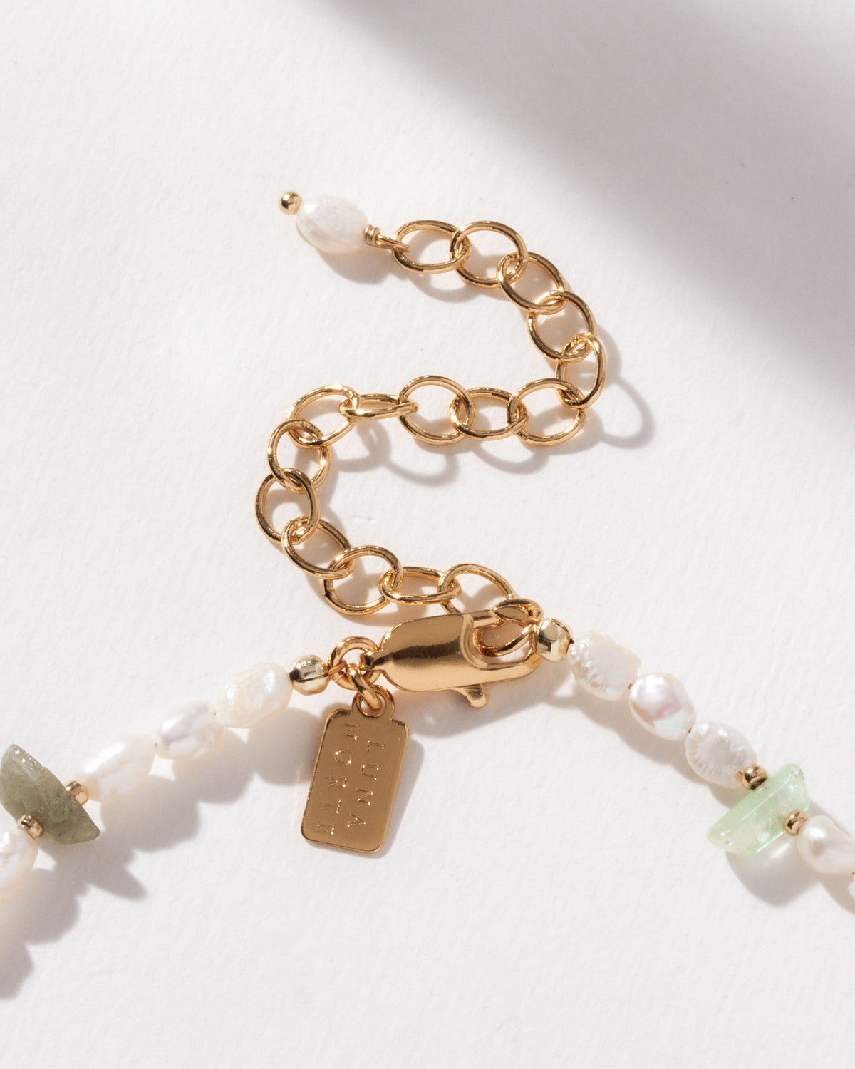 Perfect Pairing Watermelon and Pearl Beaded gold necklace and light watermelon tourmaline.