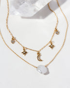Gold-plated layering necklace with CZ star and moon charms