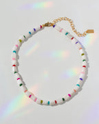 Necklace with multicolor beads and gold-plated lobster clasp